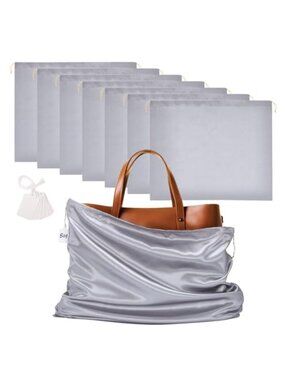 7 Pack Satin Shoe Bags Drawstring Dust Covers Travel Organizer 23.6x19.6in
